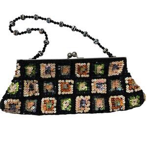 Nicole Lee Collection Beaded Sequined Clutch Granny Squares w Bead Strap